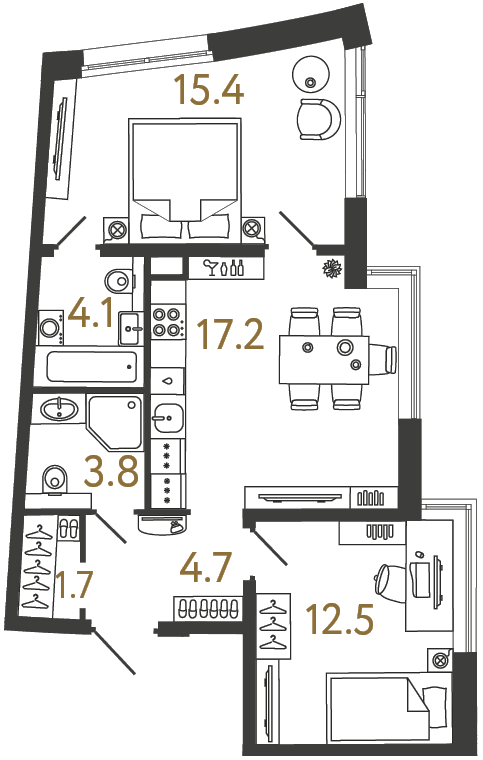 2-комнатная 59.4 м², 2 этаж