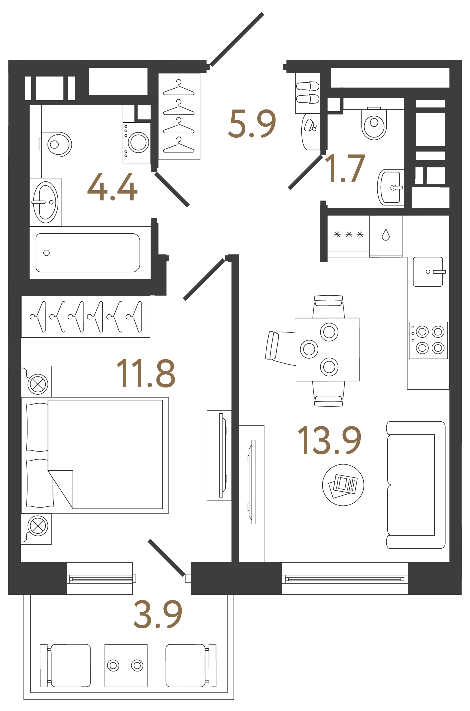 Однокомнатная квартира 37.7 м²