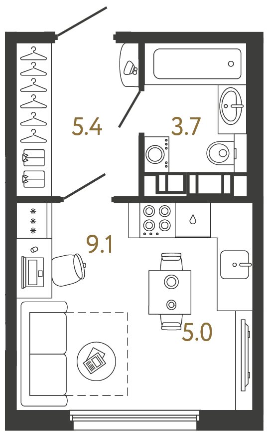 Студия 23.2 м²