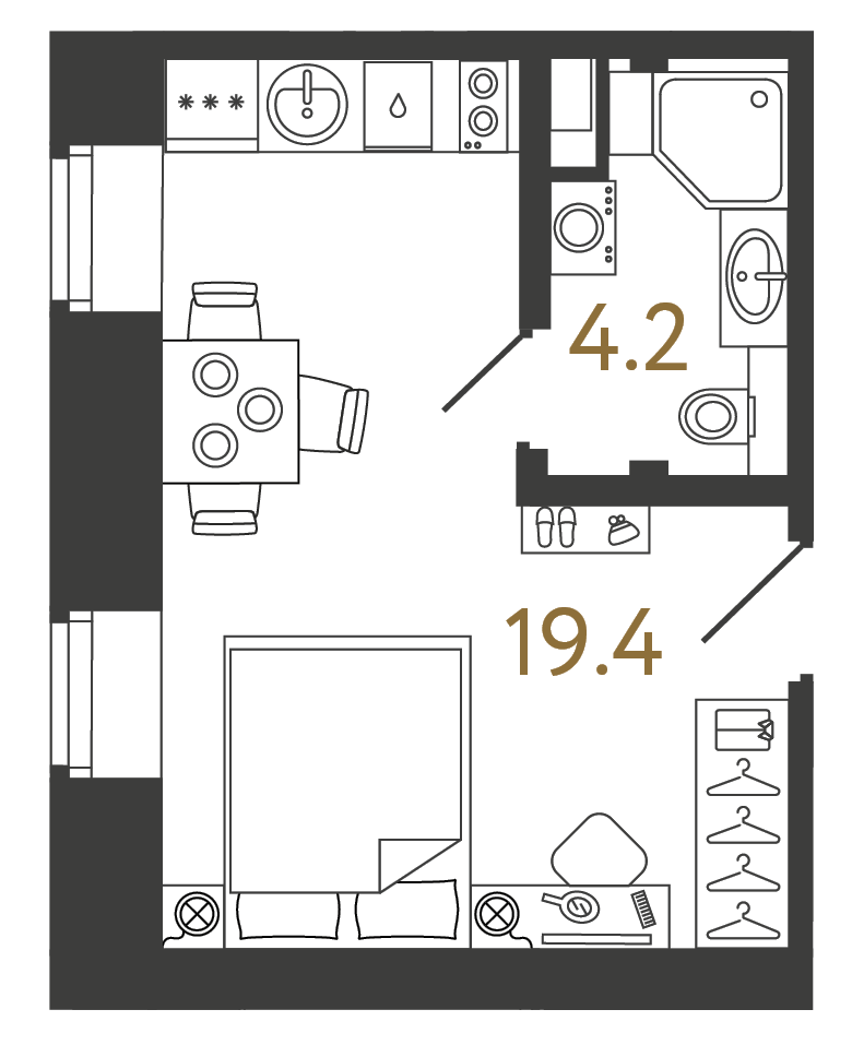 Однокомнатный номер 23.6 м²