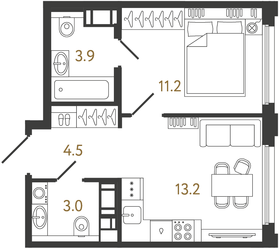 Однокомнатная квартира 35.8 м²