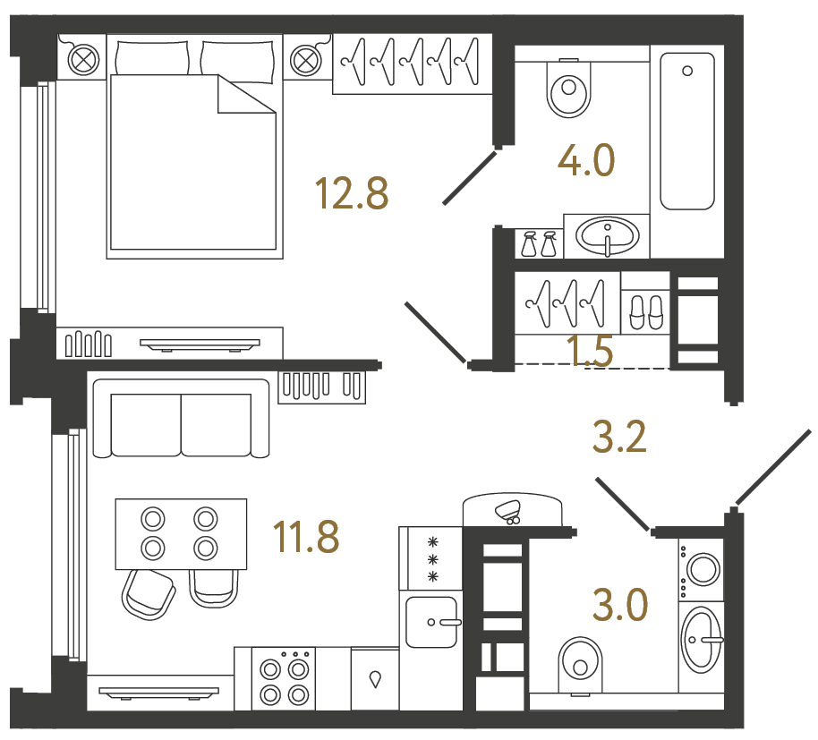 Однокомнатная квартира 36.3 м²