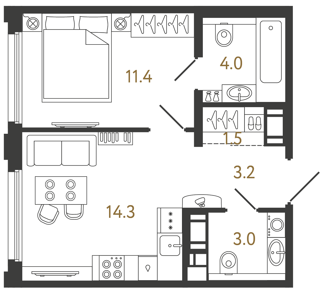 Однокомнатная квартира 37.4 м²