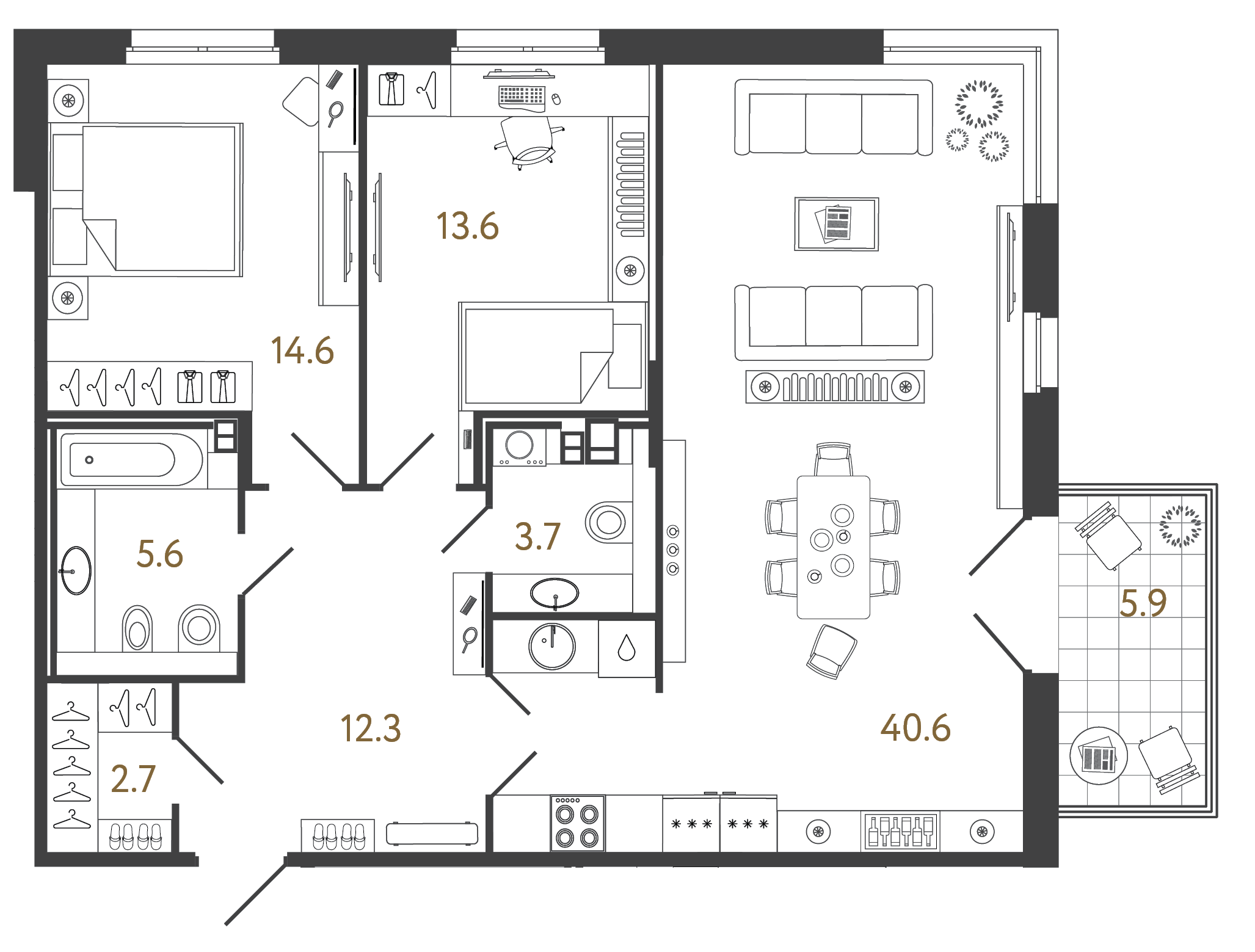 Двухкомнатный номер 93.1 м²