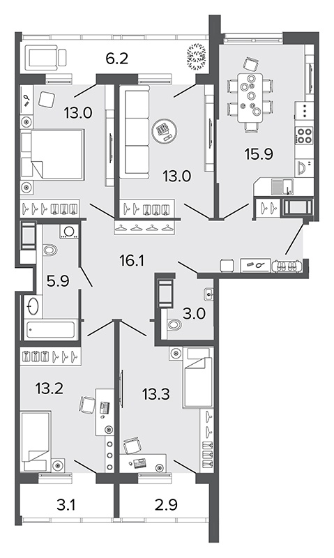 4-комнатная 93.4 м²