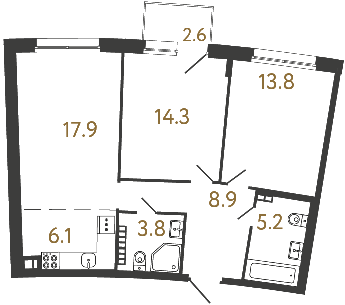 Двухкомнатная квартира №48 в ЖК Цвет Зеленогорска - 70 м²  - №2