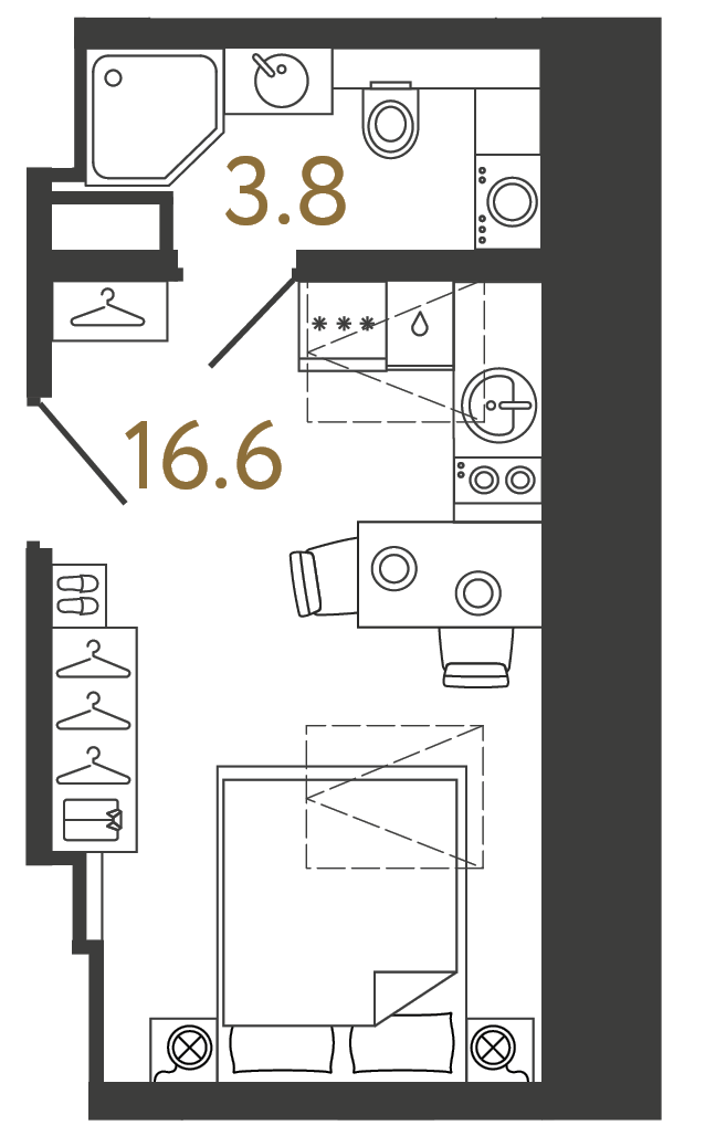 Однокомнатный номер 20.4 м²