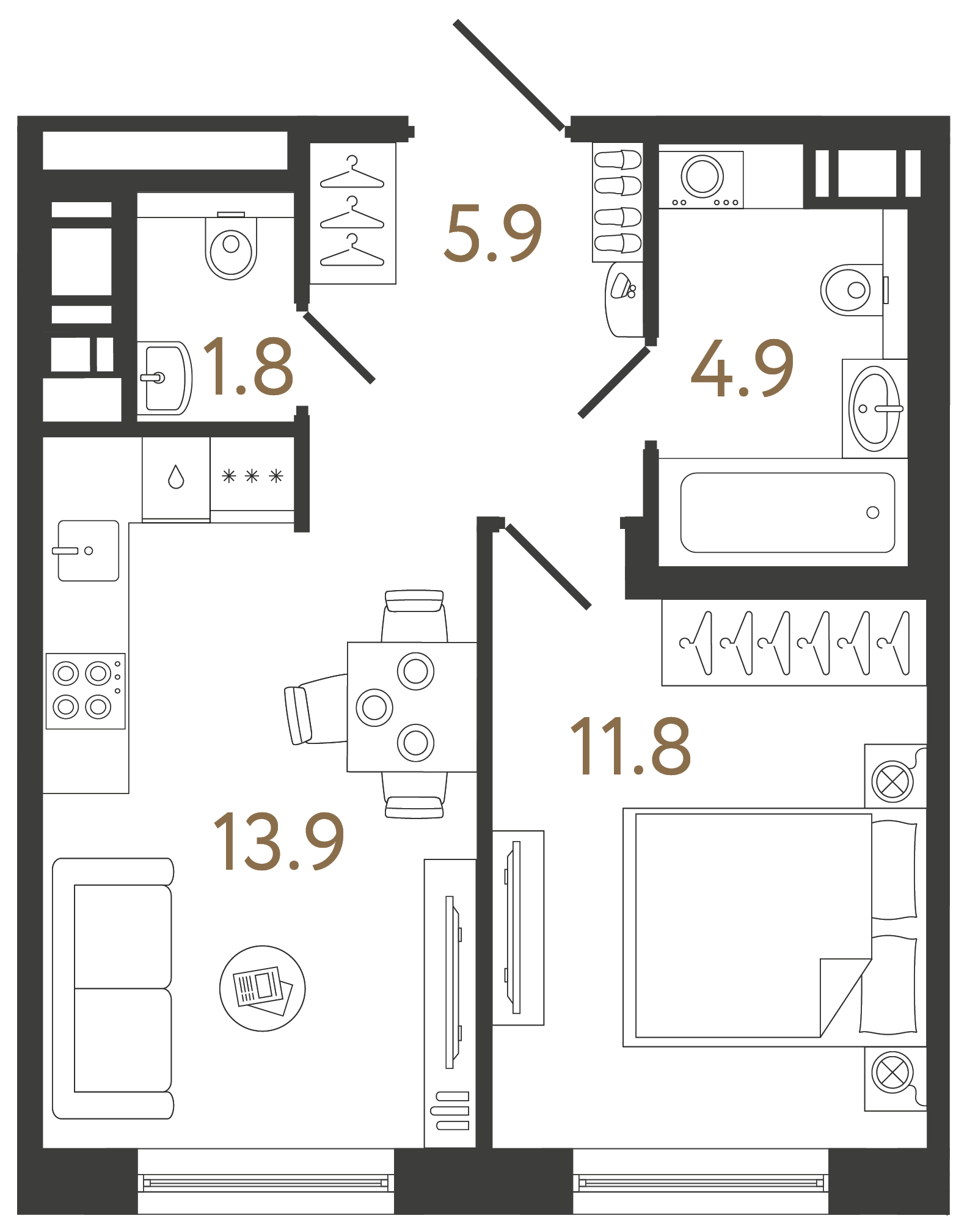 Однокомнатная квартира 38.3 м²