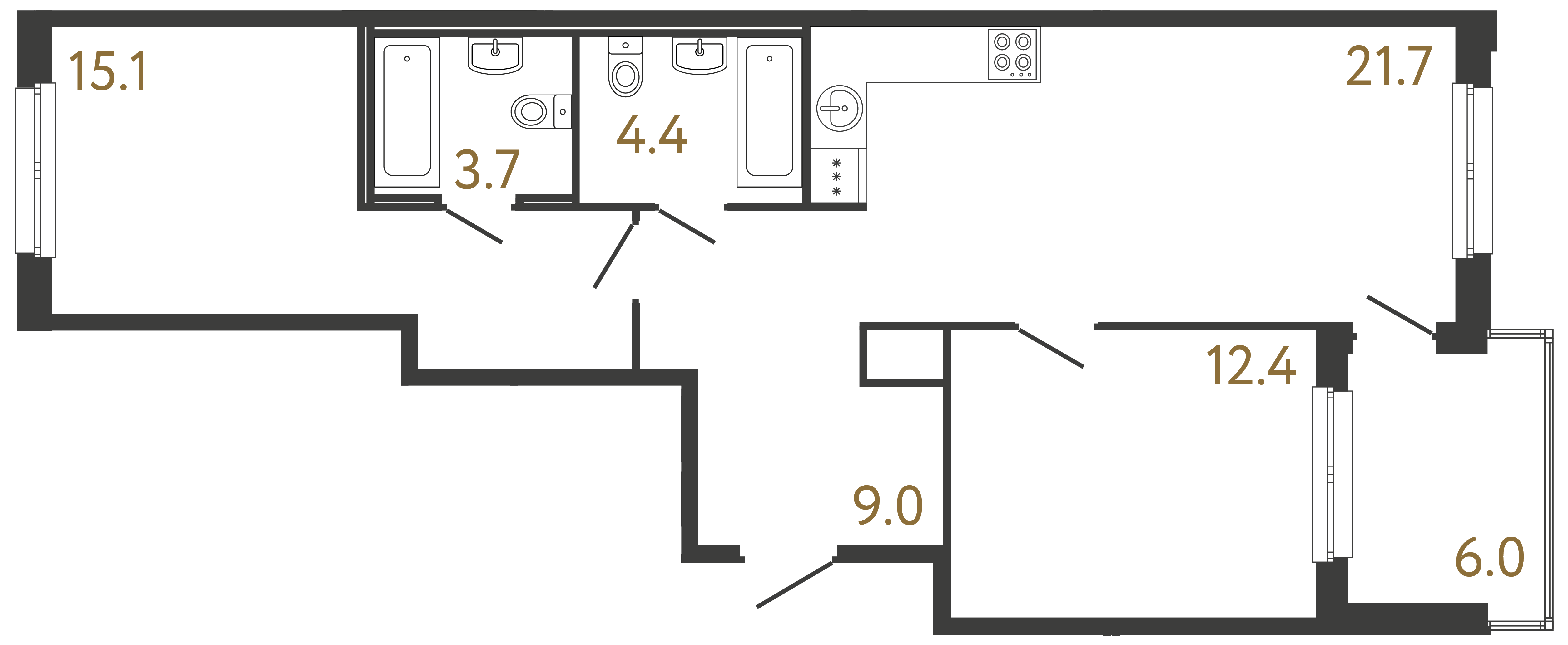 Двухкомнатная квартира 66.3 м²