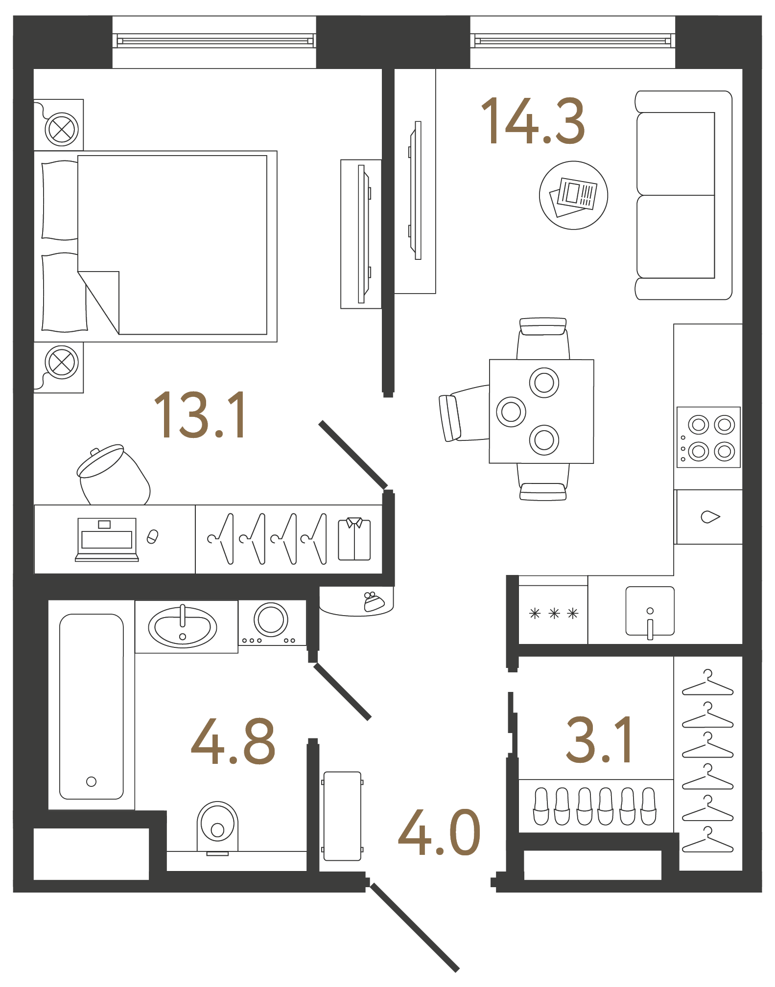 Однокомнатная квартира 39.3 м²