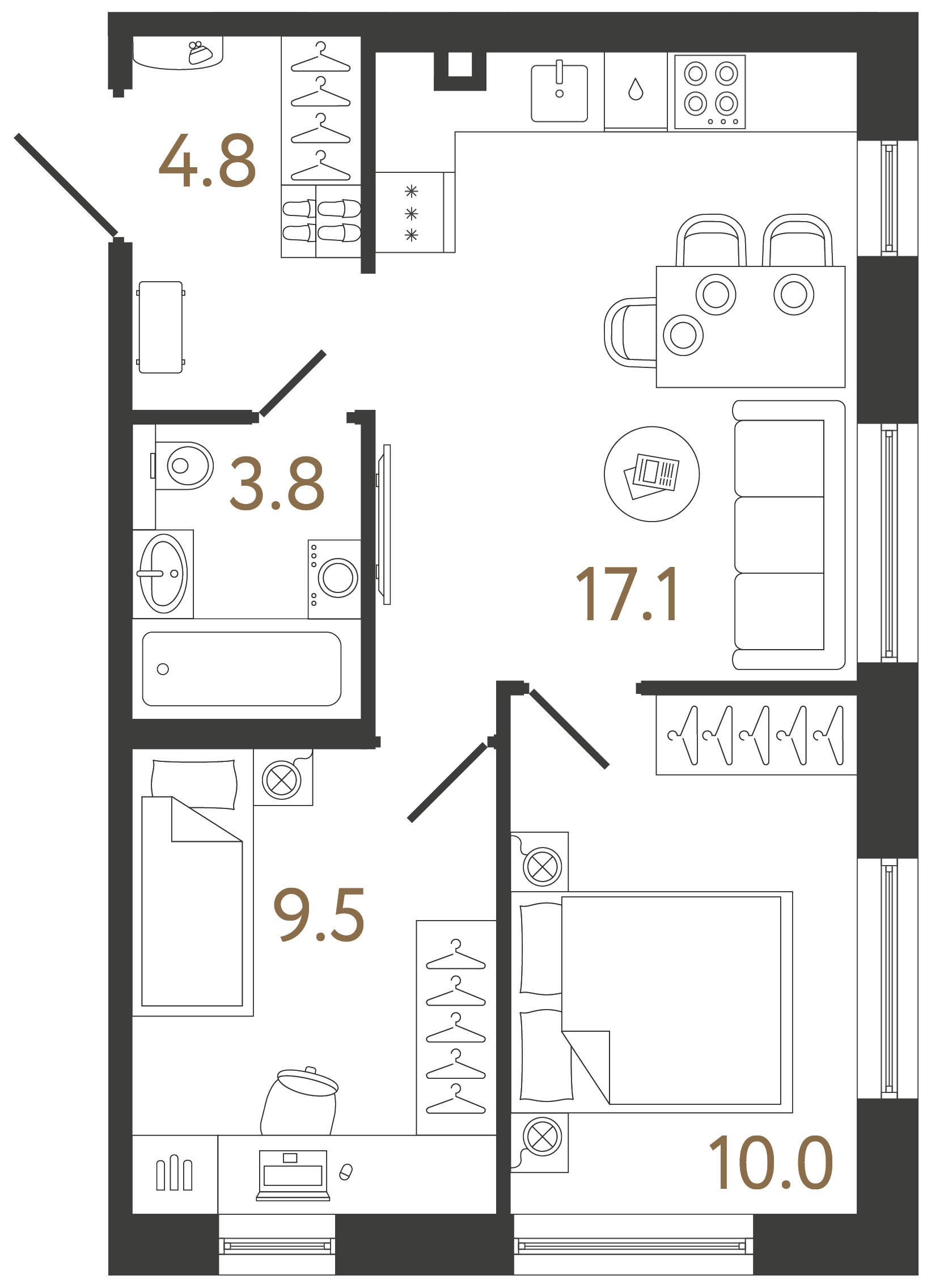 Двухкомнатная квартира 45.2 м²