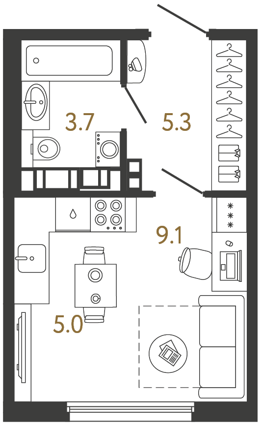 Студия 23.1 м²