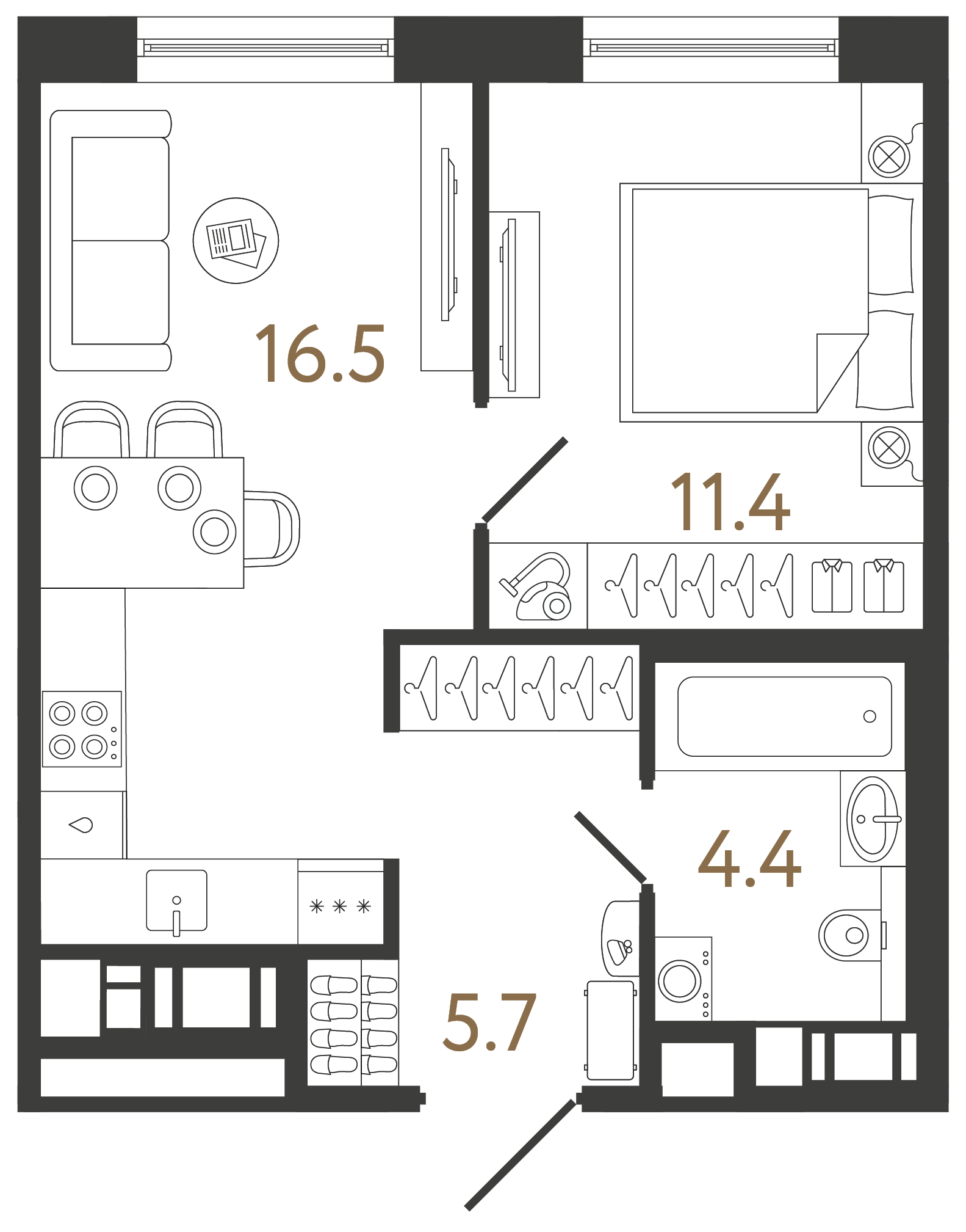 Однокомнатная квартира 38 м²