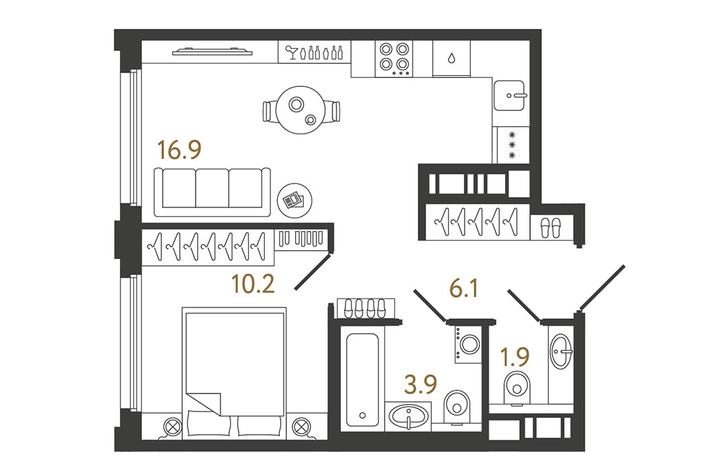 Однокомнатная квартира в доме «Гений» на проспекте Большевиков от RBI