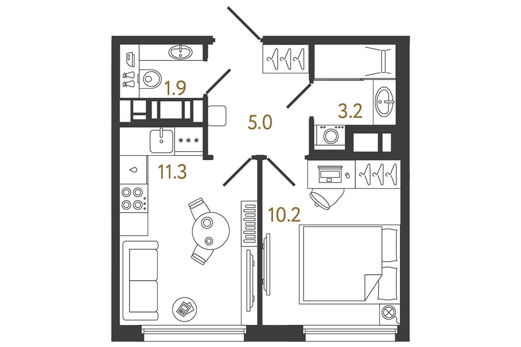 Однокомнатная квартира в доме «Гений» от RBI
