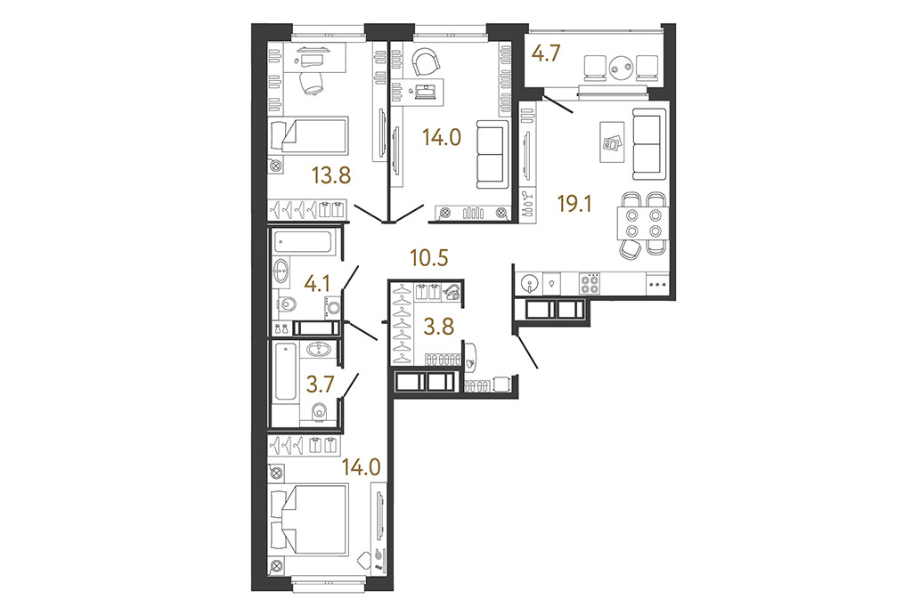 3-комнатная квартира в доме «Передвижники» от RBI