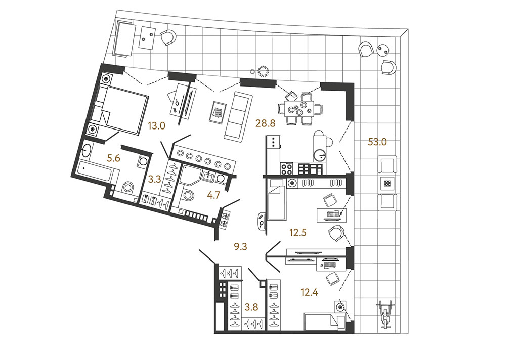 3-комнатная квартира с террасой в доме «МИРЪ» от RBI