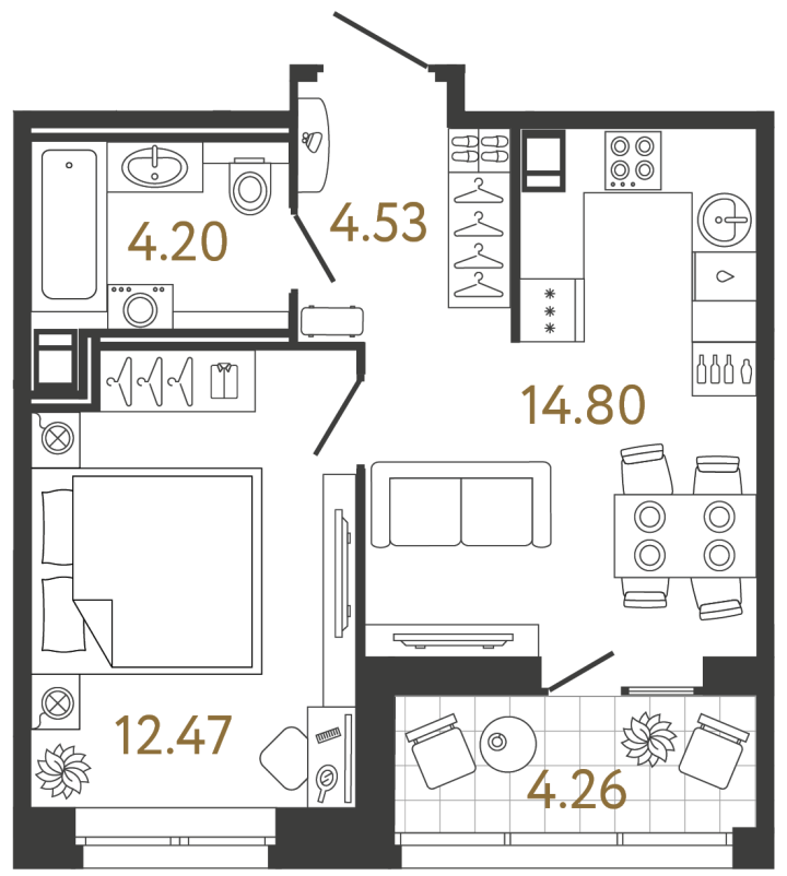 1-комнатная 36 м², 11 этаж