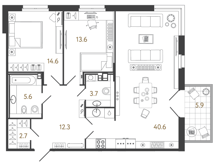 2-комнатный 93.1 м², 3 этаж