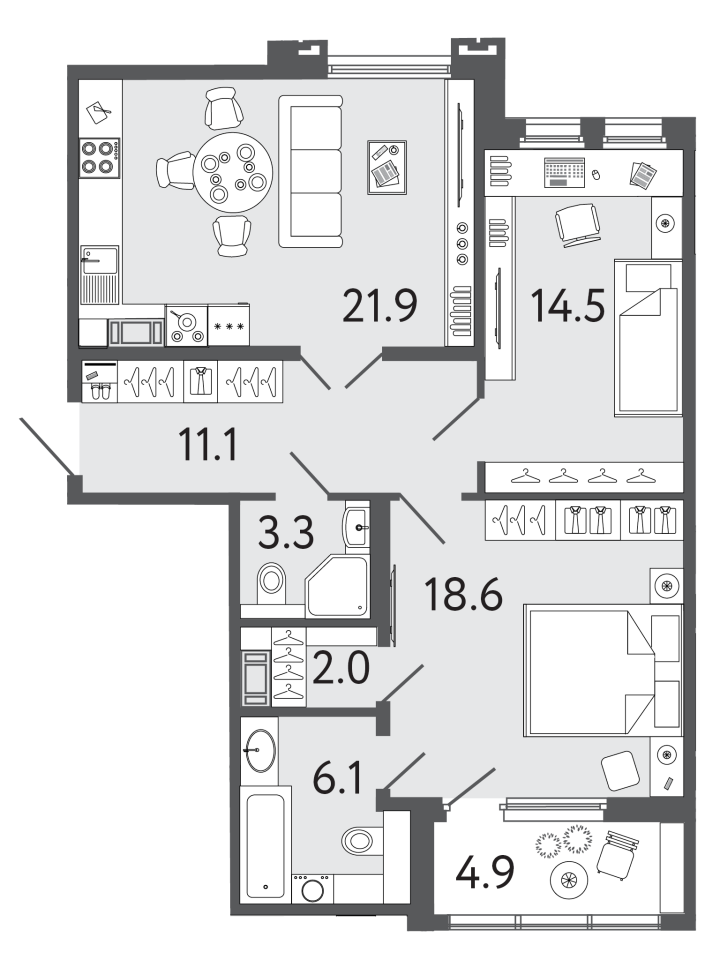 2-комнатная 77.5 м², 6 этаж, 28 994 115 руб.