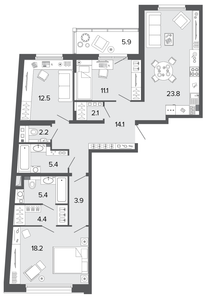 3-комнатная 103.1 м², 2 этаж, 32 963 329 руб.