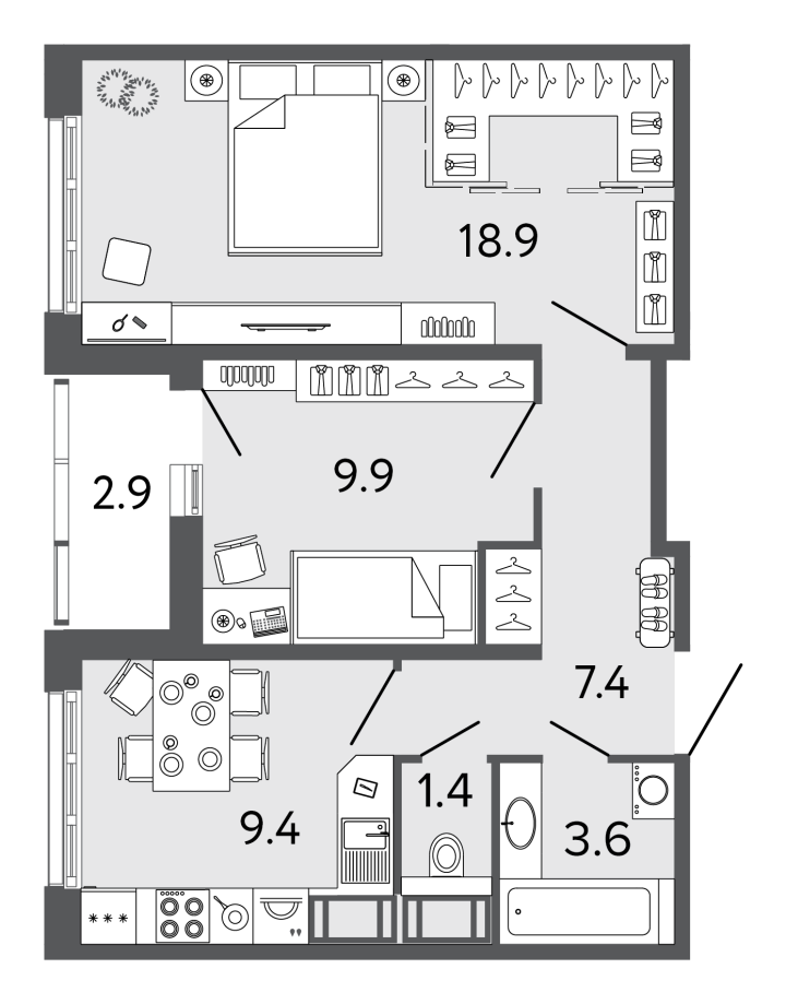 2-комнатная 50.6 м², 22 этаж, 12 661 833 руб.