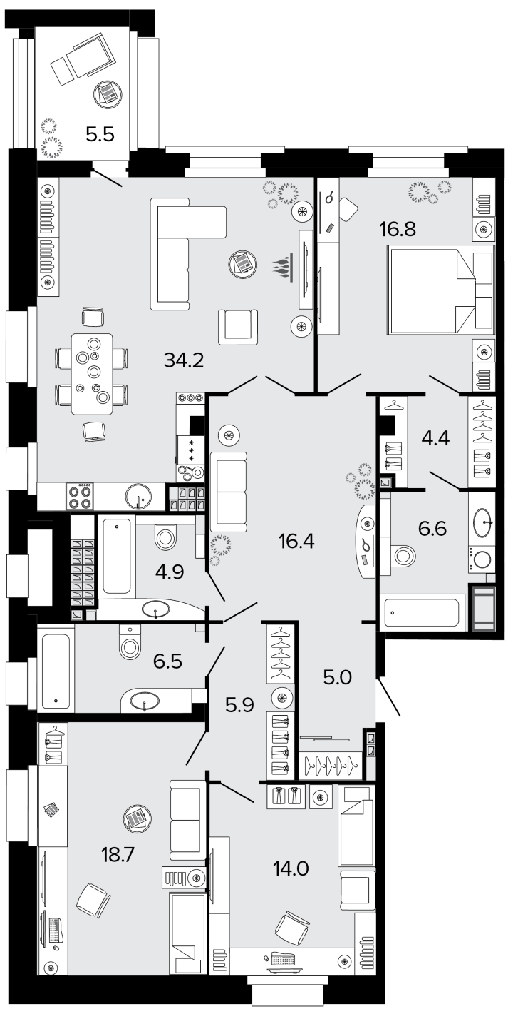 3-комнатная 133.1 м², 6 этаж, 70 339 071 руб.