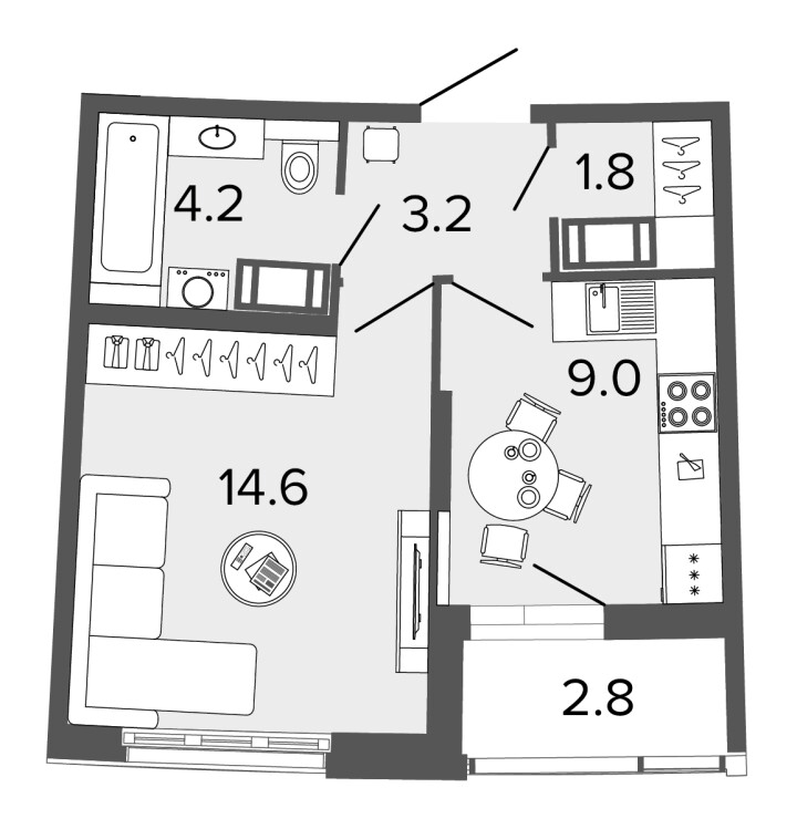 1-комнатная 32.6 м², 19 этаж, 9 770 338 руб.