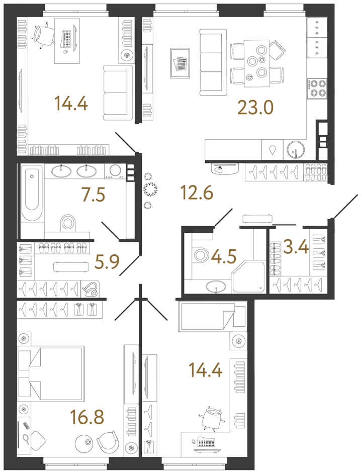 3-комнатная 102.5 м², 2 этаж