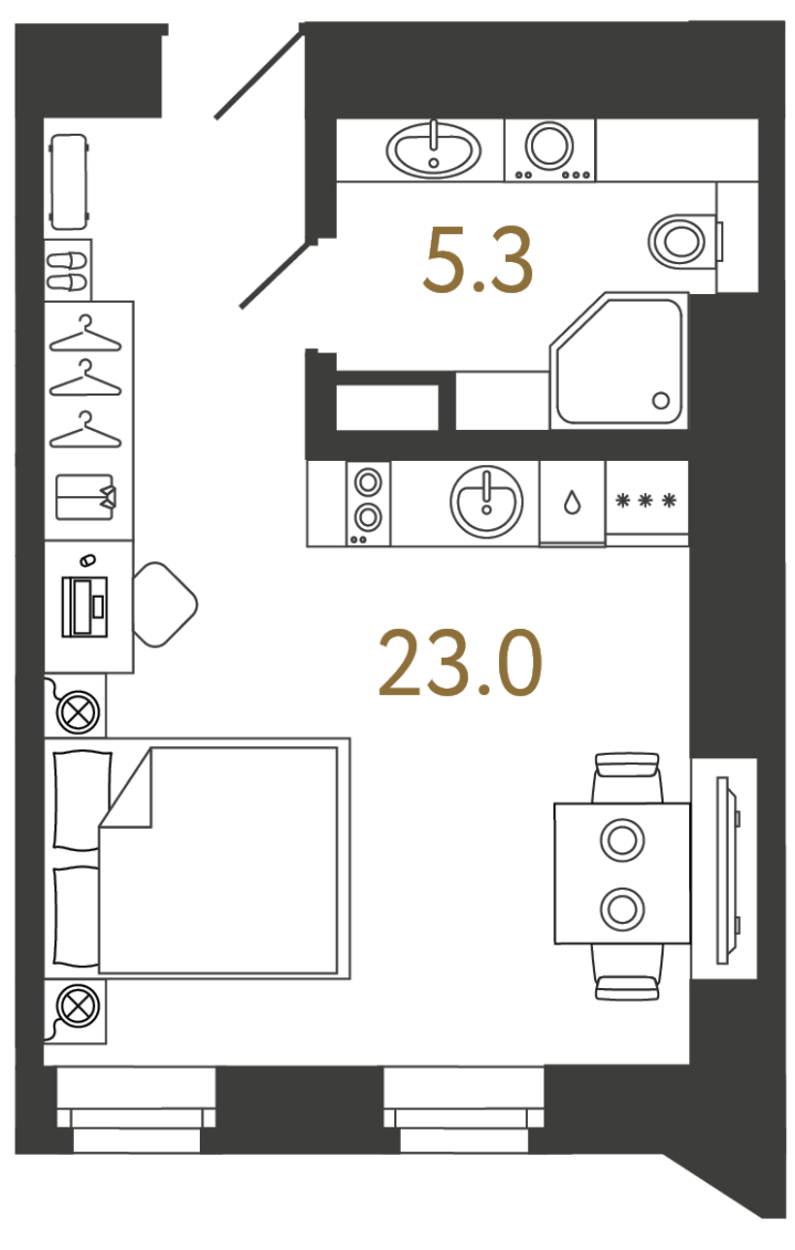 1-комнатная 28.3 м², 4 этаж