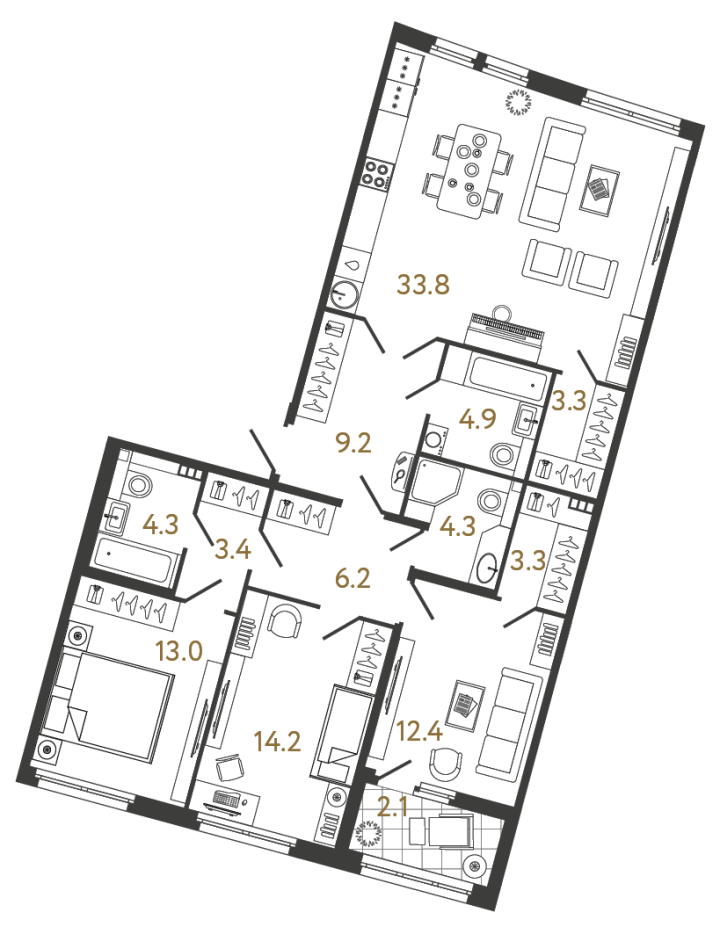 3-комнатная 112.3 м², 4 этаж, 50 950 393 руб.