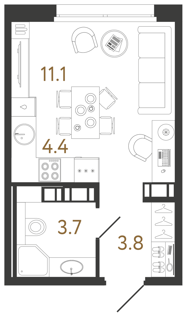 Студия 23 м², 14 этаж, 9 278 465 руб.