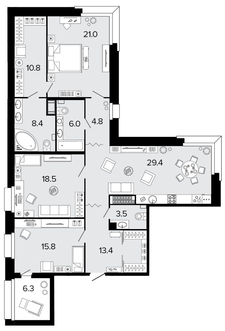 3-комнатная 131.5 м², 6 этаж, 68 935 857 руб.