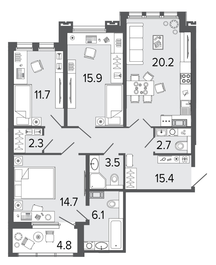 3-комнатная 92.5 м², 5 этаж, 29 147 421 руб.