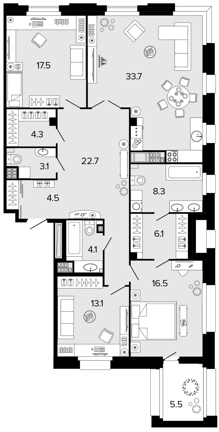 3-комнатная 134.2 м², 7 этаж, 78 981 730 руб.