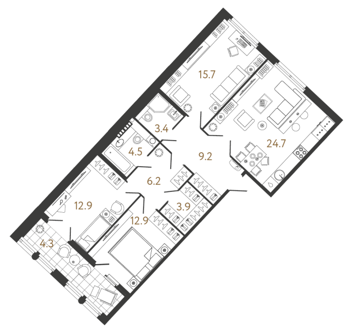 3-комнатная 93.4 м², 7 этаж, 43 483 818 руб.