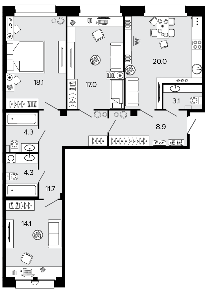 3-комнатная 101.6 м², 2 этаж, 41 500 000 руб.