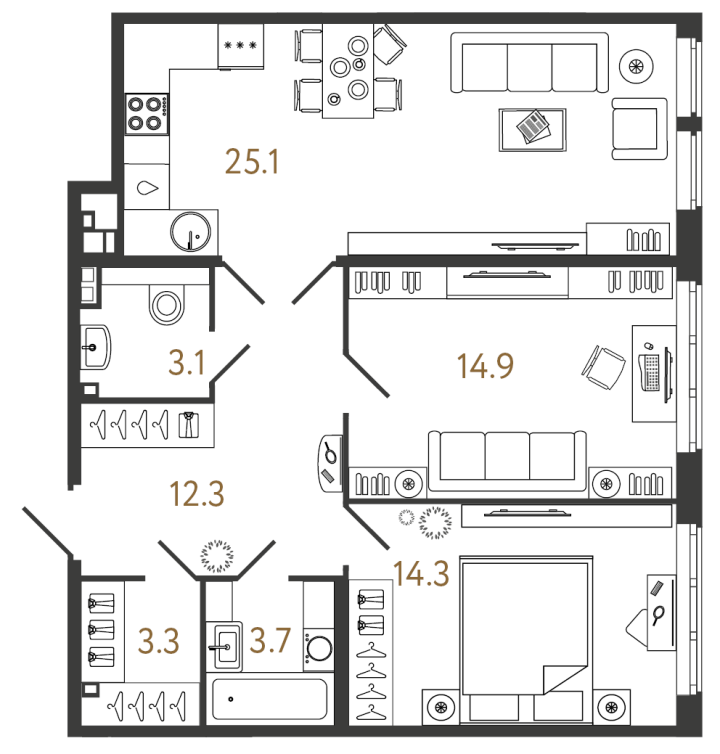 2-комнатная 76.7 м², 2 этаж, 27 499 550 руб.