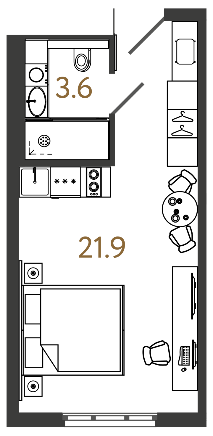 Студия 25.5 м², 3 этаж