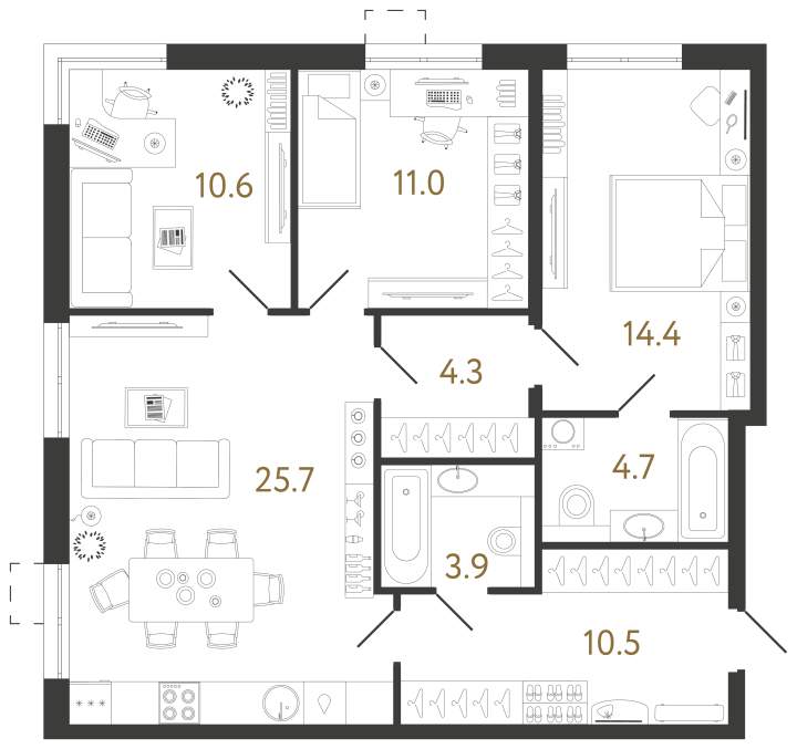 3-комнатная 85.1 м², 3 этаж, 20 549 403 руб.