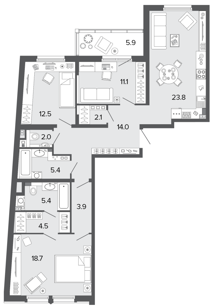 3-комнатная 103.4 м², 4 этаж, 35 662 351 руб.