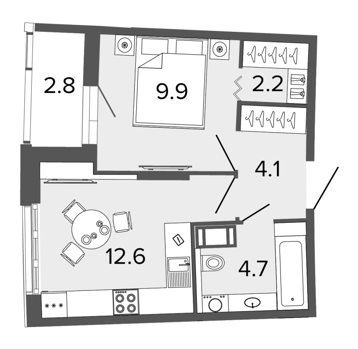1-комнатная 32.7 м², 19 этаж, 9 989 120 руб.