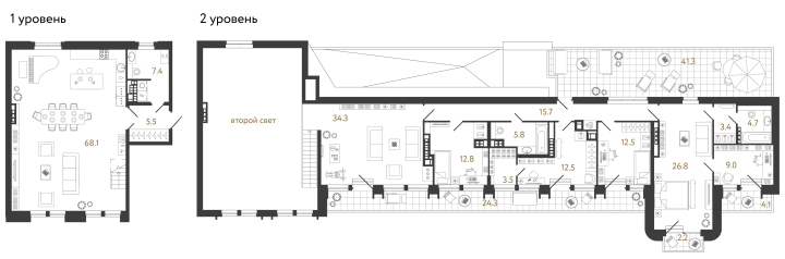5-комнатная 222 м², 6 этаж
