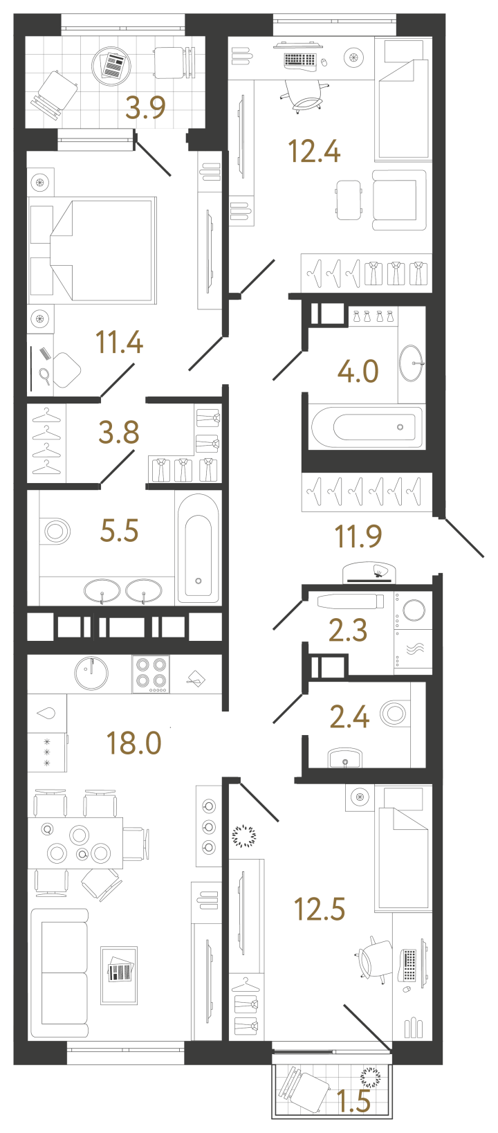 3-комнатная 84.2 м², 7 этаж, 22 444 520 руб.