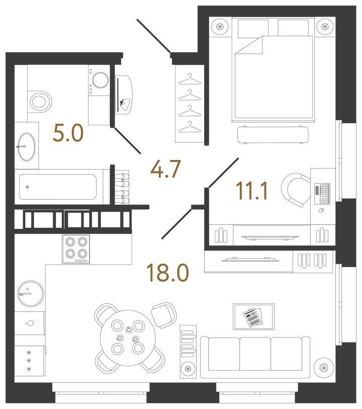 1-комнатная 38.8 м², 8 этаж, 14 559 545 руб.