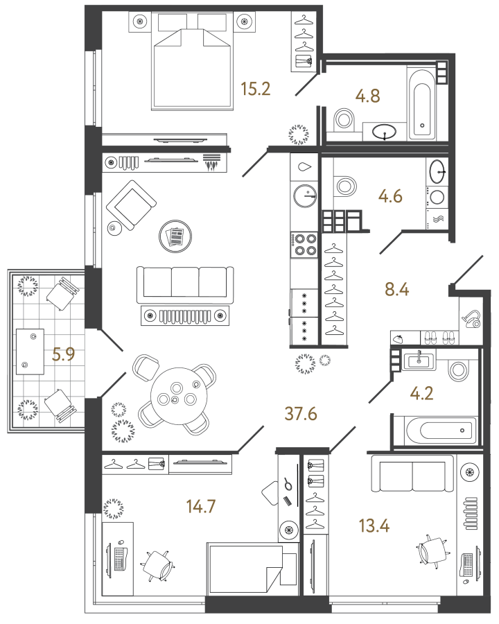 3-комнатный 102.9 м², 4 этаж