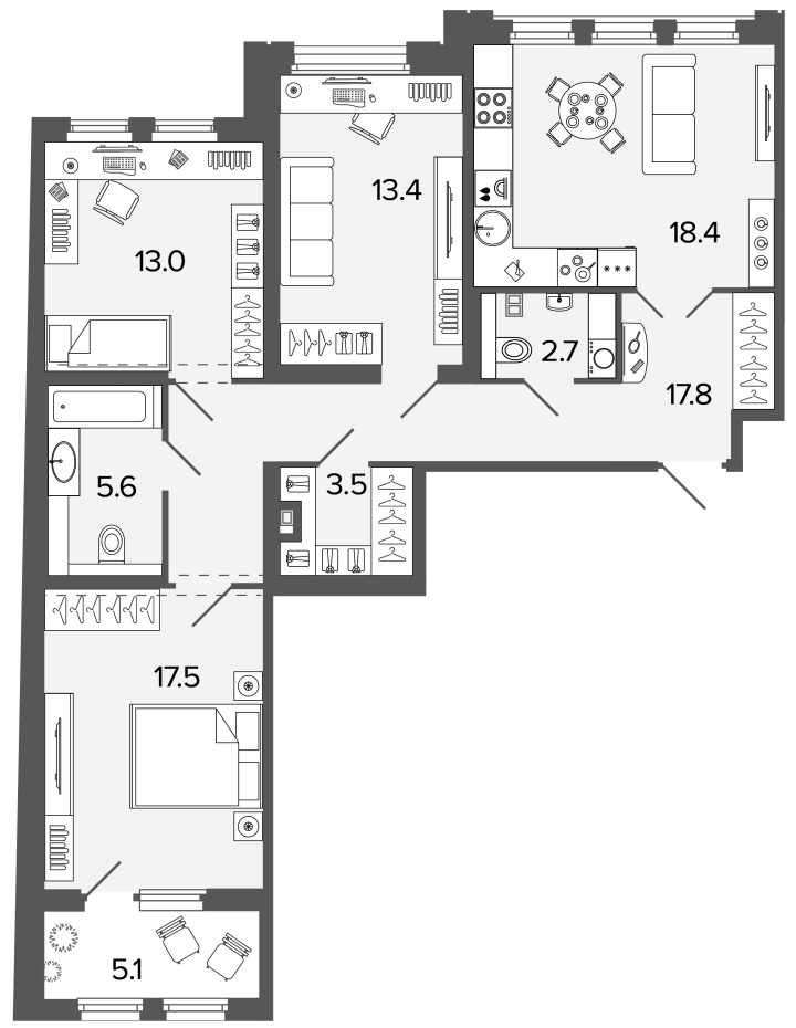 3-комнатная 91.9 м², 3 этаж, 30 664 876 руб.