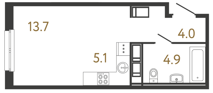 Студия 27.7 м², 7 этаж