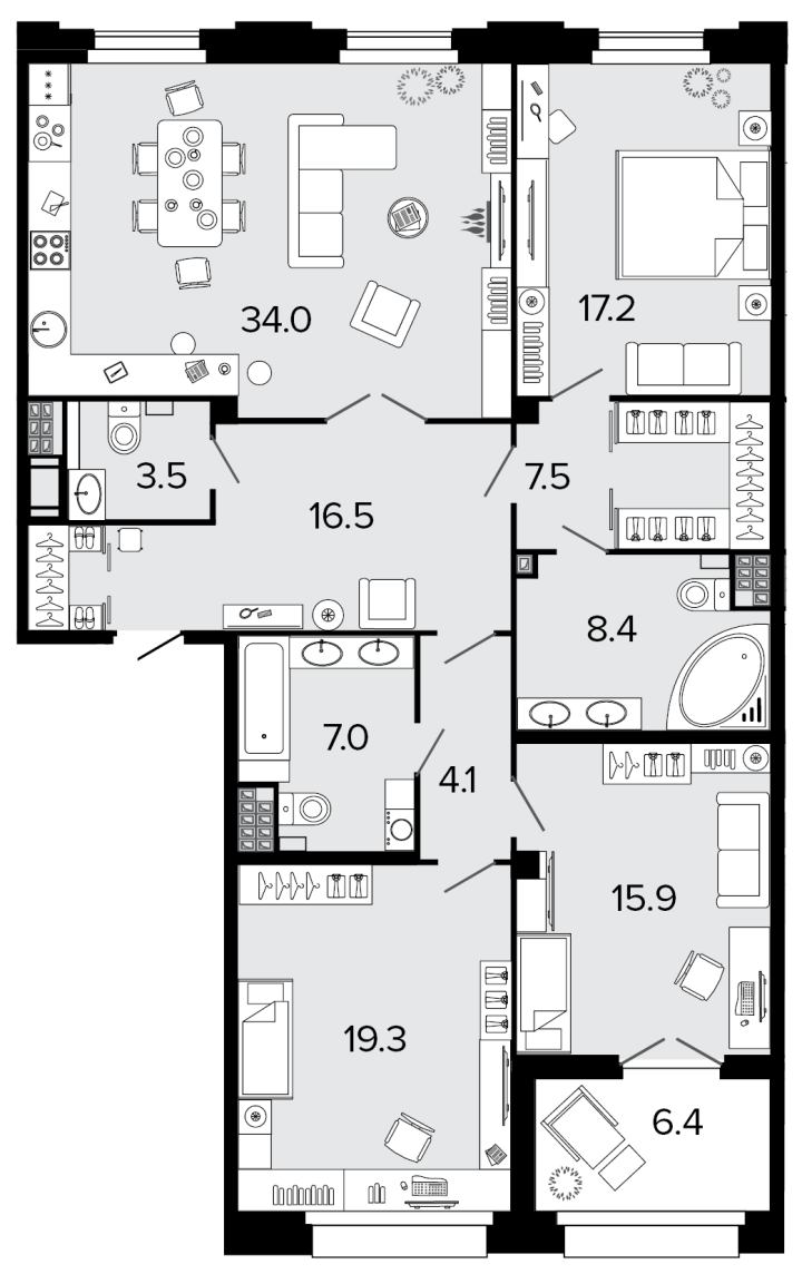 3-комнатная 133.6 м², 7 этаж, 68 734 615 руб.
