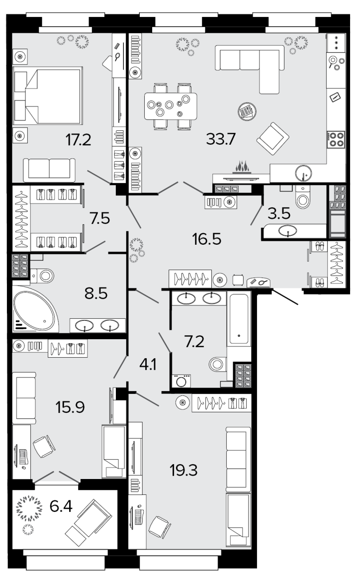 3-комнатная 133.1 м², 8 этаж, 72 627 942 руб.